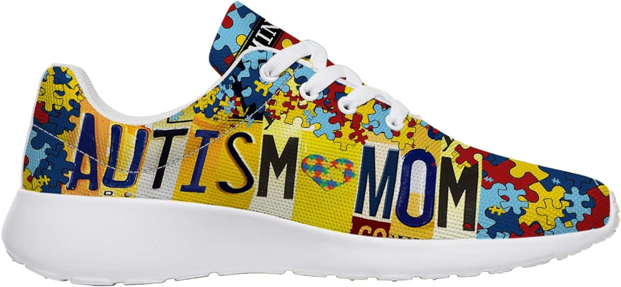 Personalized Autism Awareness Puzzle Shoes Yellow Lightweight Autism Mom Sneakers