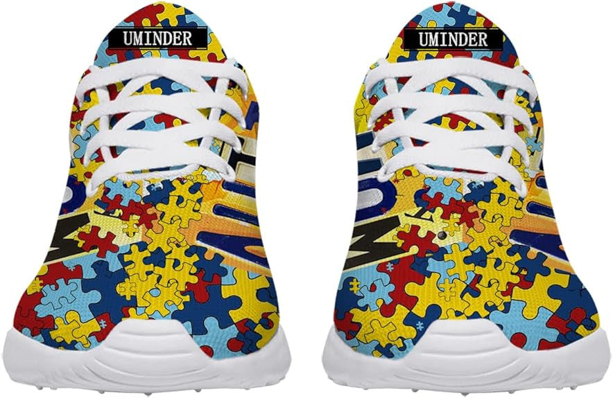 Personalized Autism Awareness Puzzle Shoes Yellow Lightweight Autism Mom Sneakers