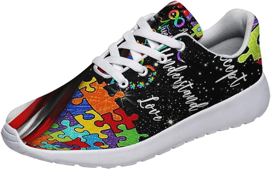 Autism Awareness Accept Understand Love White Flag Lightweight Sneakers