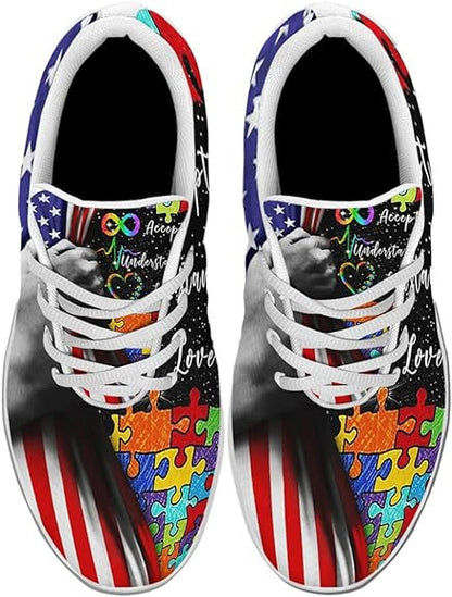 Autism Awareness Accept Understand Love White Flag Lightweight Sneakers