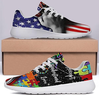 Autism Awareness Accept Understand Love White Flag Lightweight Sneakers