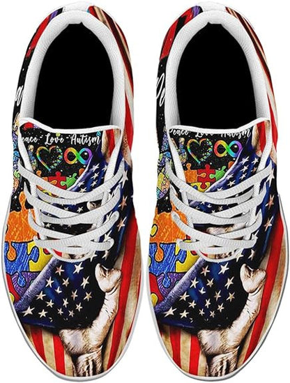 Autism Awareness Peace Love Autism Flag Lightweight Sneakers