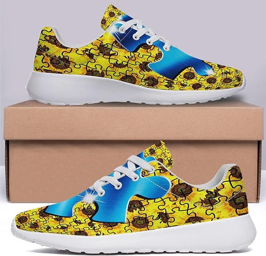 Autism Awareness Puzzle Piece Sunflower Lightweight Sneakers