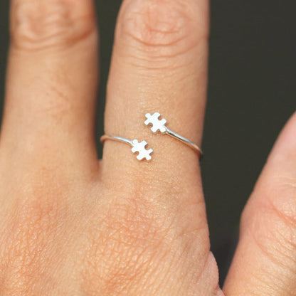 Autism Awareness Silver Dainty Puzzle Ring Style Boho & Hippie