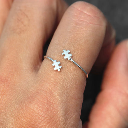 Autism Awareness Silver Dainty Puzzle Ring Style Boho & Hippie