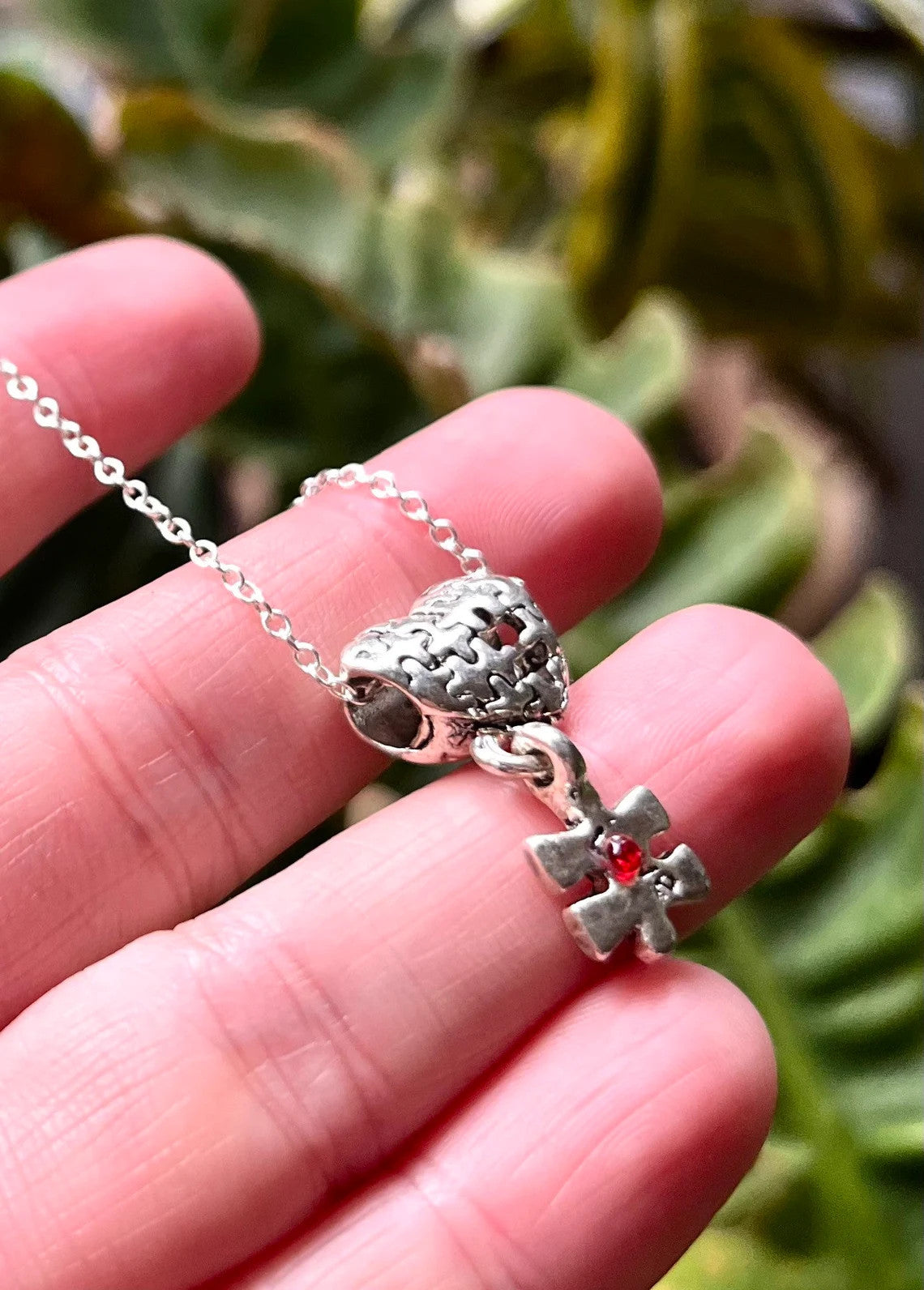 Autism Awareness Puzzle Charm on Sterling Silver Chain