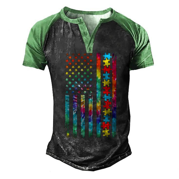 Autism American Flag Tie Dye Autism Awareness Boys Kids Men's Henley Shirt Raglan Sleeve 3D Print T-shirt