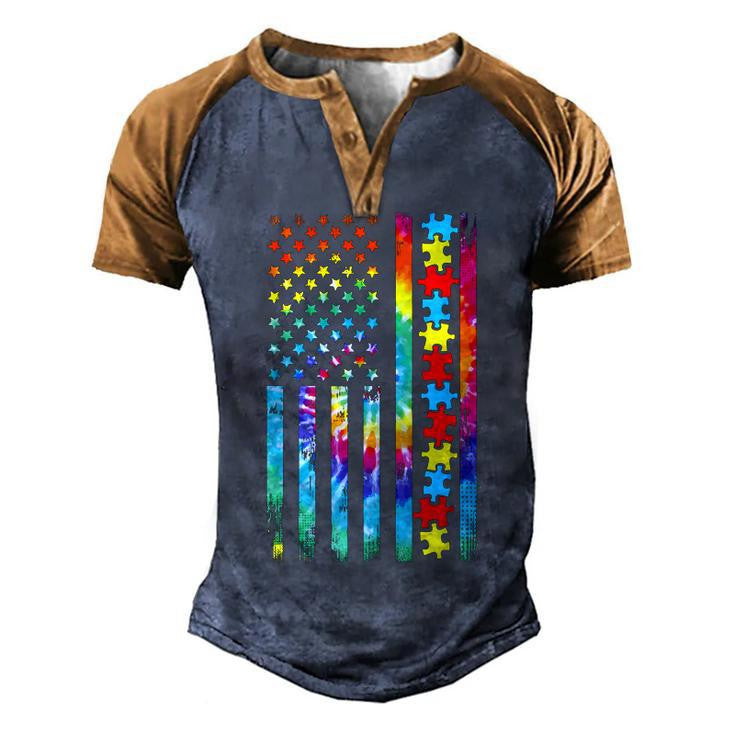 Autism American Flag Tie Dye Autism Awareness Boys Kids Men's Henley Shirt Raglan Sleeve 3D Print T-shirt