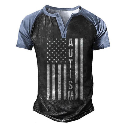 Vintage Autism Flag Graphic Design Printed Casual Daily Basic Men's Henley Shirt Raglan Sleeve 3D Print T-shirt