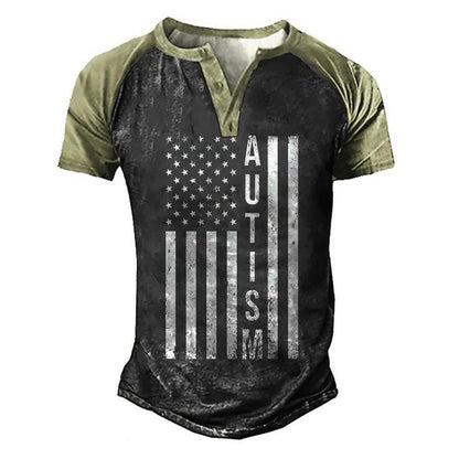 Vintage Autism Flag Graphic Design Printed Casual Daily Basic Men's Henley Shirt Raglan Sleeve 3D Print T-shirt