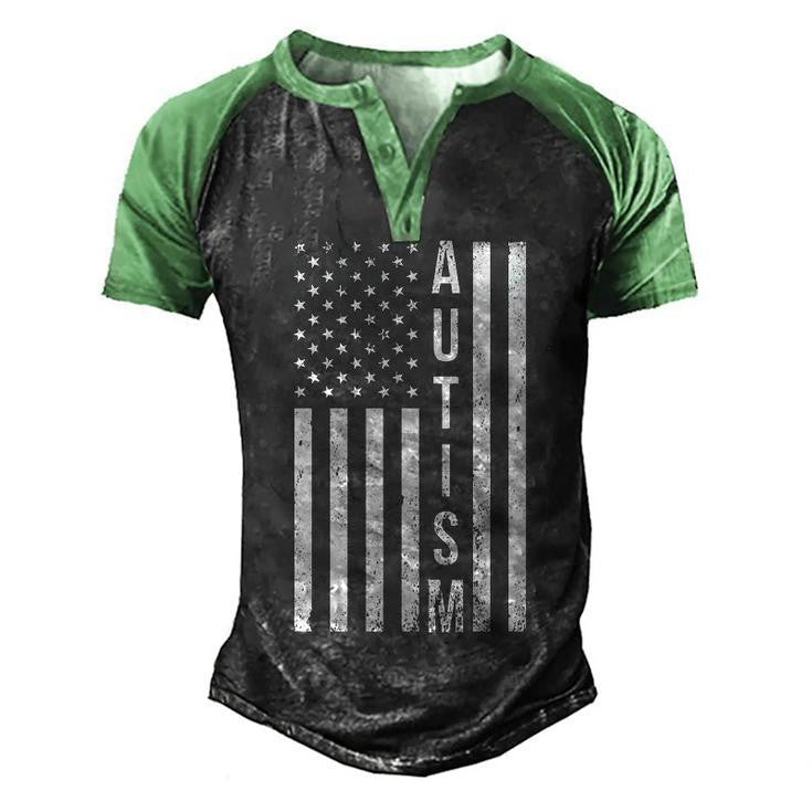 Vintage Autism Flag Graphic Design Printed Casual Daily Basic Men's Henley Shirt Raglan Sleeve 3D Print T-shirt