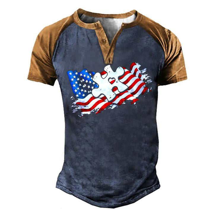 Autism American Flag Puzzle Autism Awareness Support Men's Henley Shirt Raglan Sleeve 3D Print T-shirt