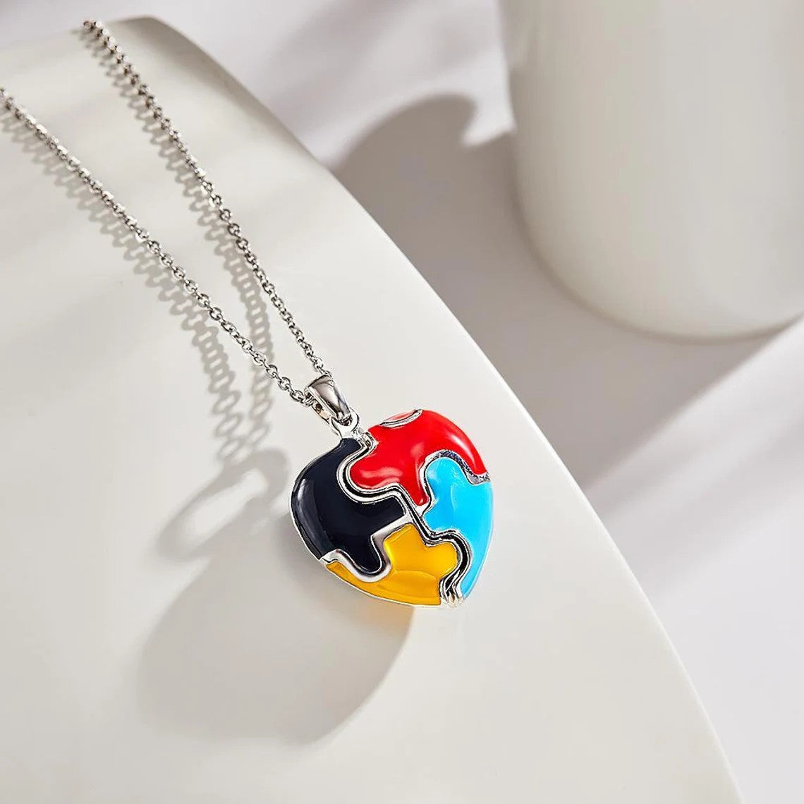 Autism Custom Photo Necklace Colorful Heart Shaped Pendant Necklace Gift for Women - Autism Heart Charm