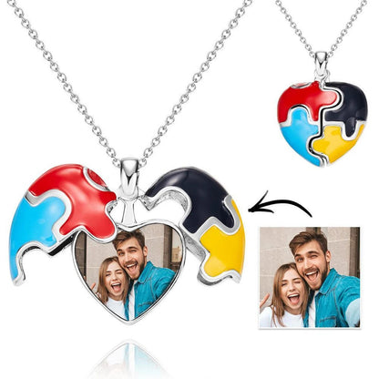 Autism Custom Photo Necklace Colorful Heart Shaped Pendant Necklace Gift for Women - Autism Heart Charm