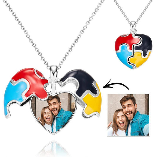 Autism Custom Photo Necklace Colorful Heart Shaped Pendant Necklace Gift for Women - Autism Heart Charm