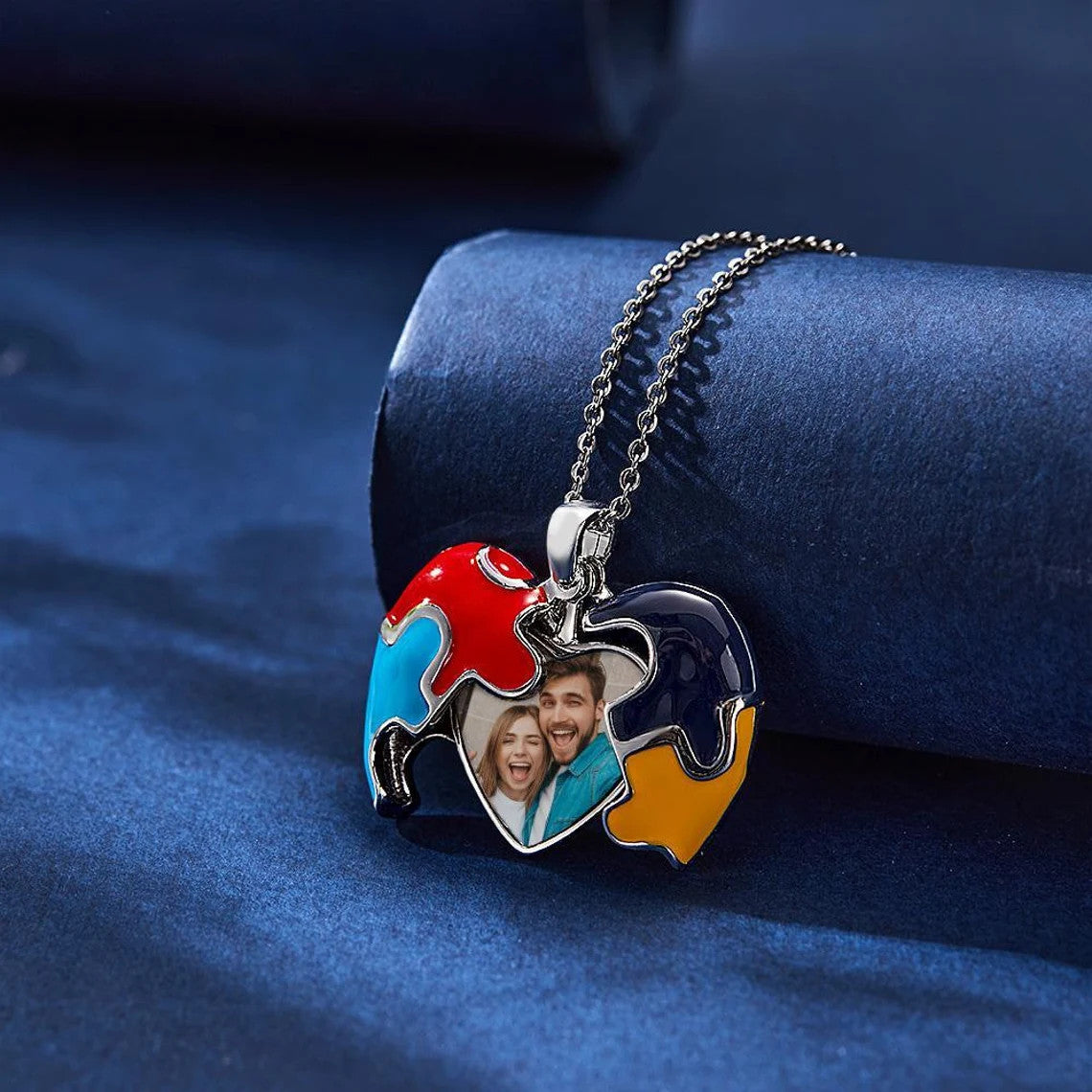 Autism Custom Photo Necklace Colorful Heart Shaped Pendant Necklace Gift for Women - Autism Heart Charm