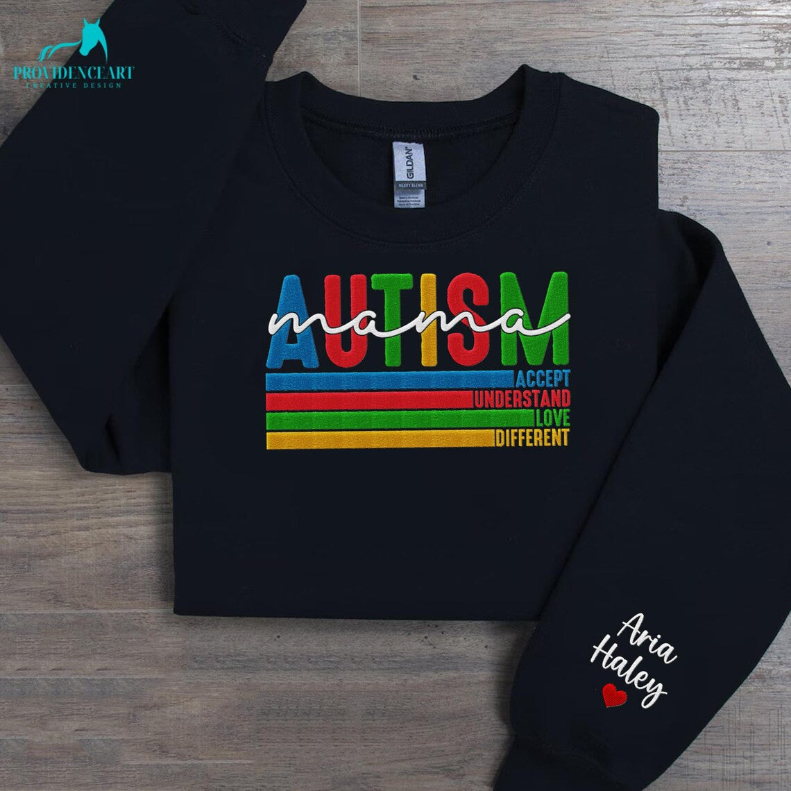 Custom Embroidered Autism Mama Sweatshirt with Kids Name on Sleeve, Autism Outfit For Autism Mama On It Mother's Day