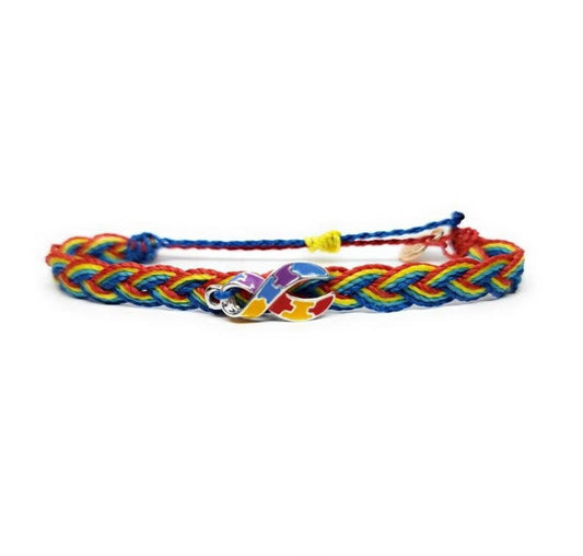 Autism Awareness Ribbon Charm Handmade Bracelet Multi Color
