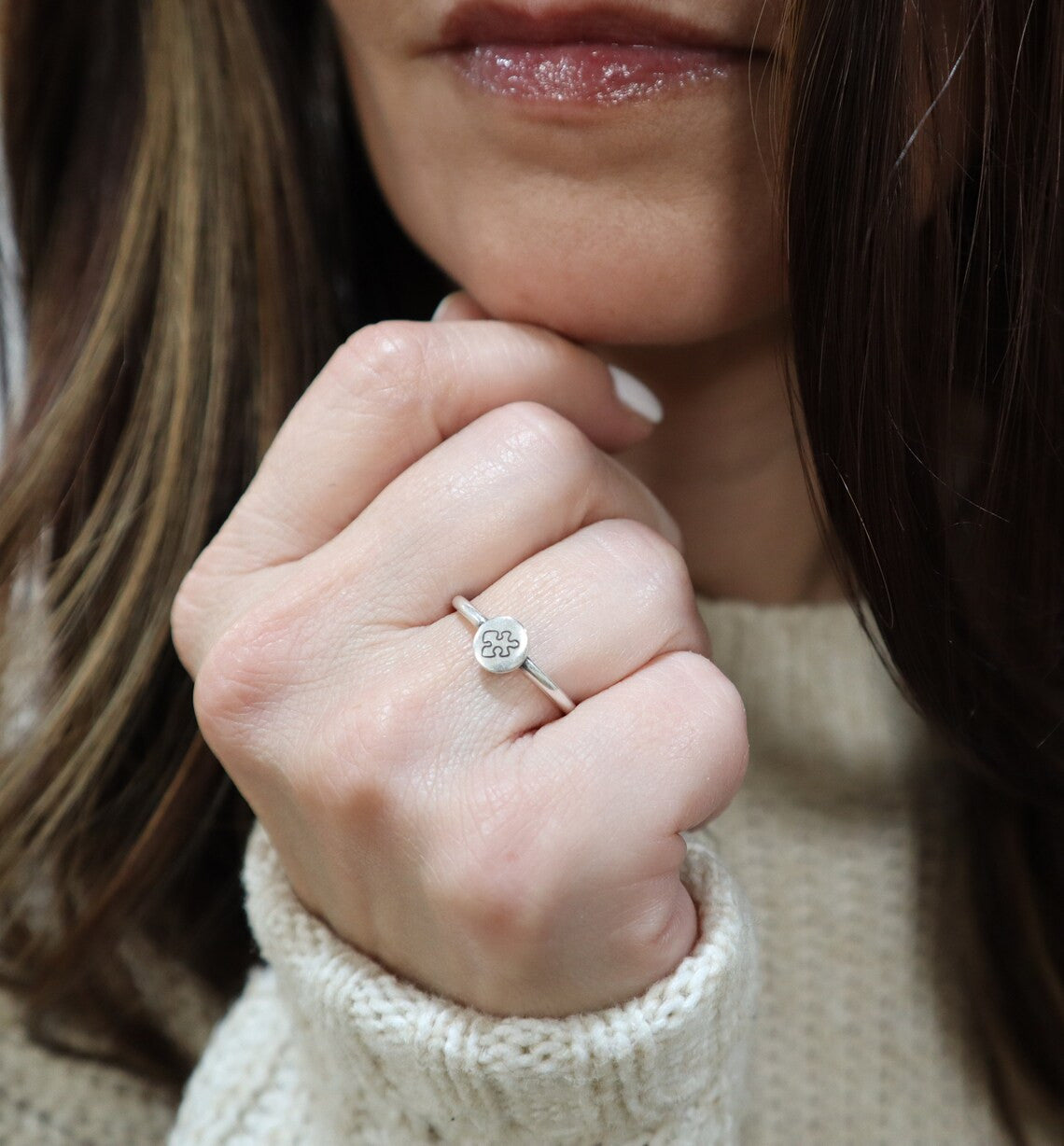 Small Puzzle Ring, Puzzle Piece Ring, Silver, Gold, Rose Gold Finishes, Autism Awareness