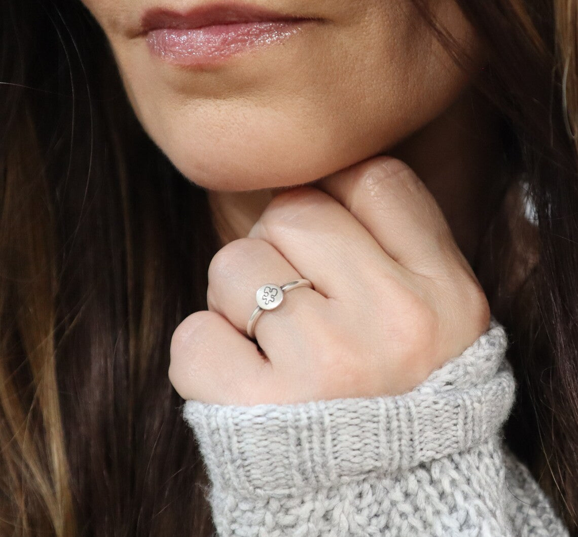 Small Puzzle Ring, Puzzle Piece Ring, Silver, Gold, Rose Gold Finishes, Autism Awareness