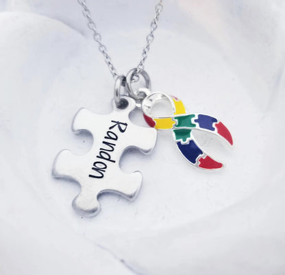 Autism Awareness Necklace, Personalized Puzzle Piece Necklace, Puzzle Piece Name Necklace, Mom Autism Gift, Autistic Puzzle Jewelry