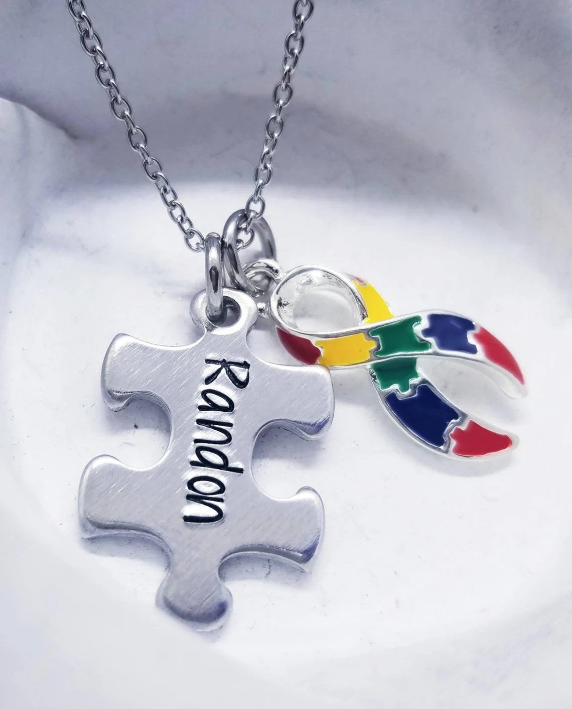 Autism Awareness Necklace, Personalized Puzzle Piece Necklace, Puzzle Piece Name Necklace, Mom Autism Gift, Autistic Puzzle Jewelry