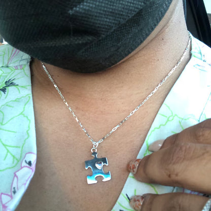 Autism Puzzle Piece Necklace With Copper Heart- Autism Awareness