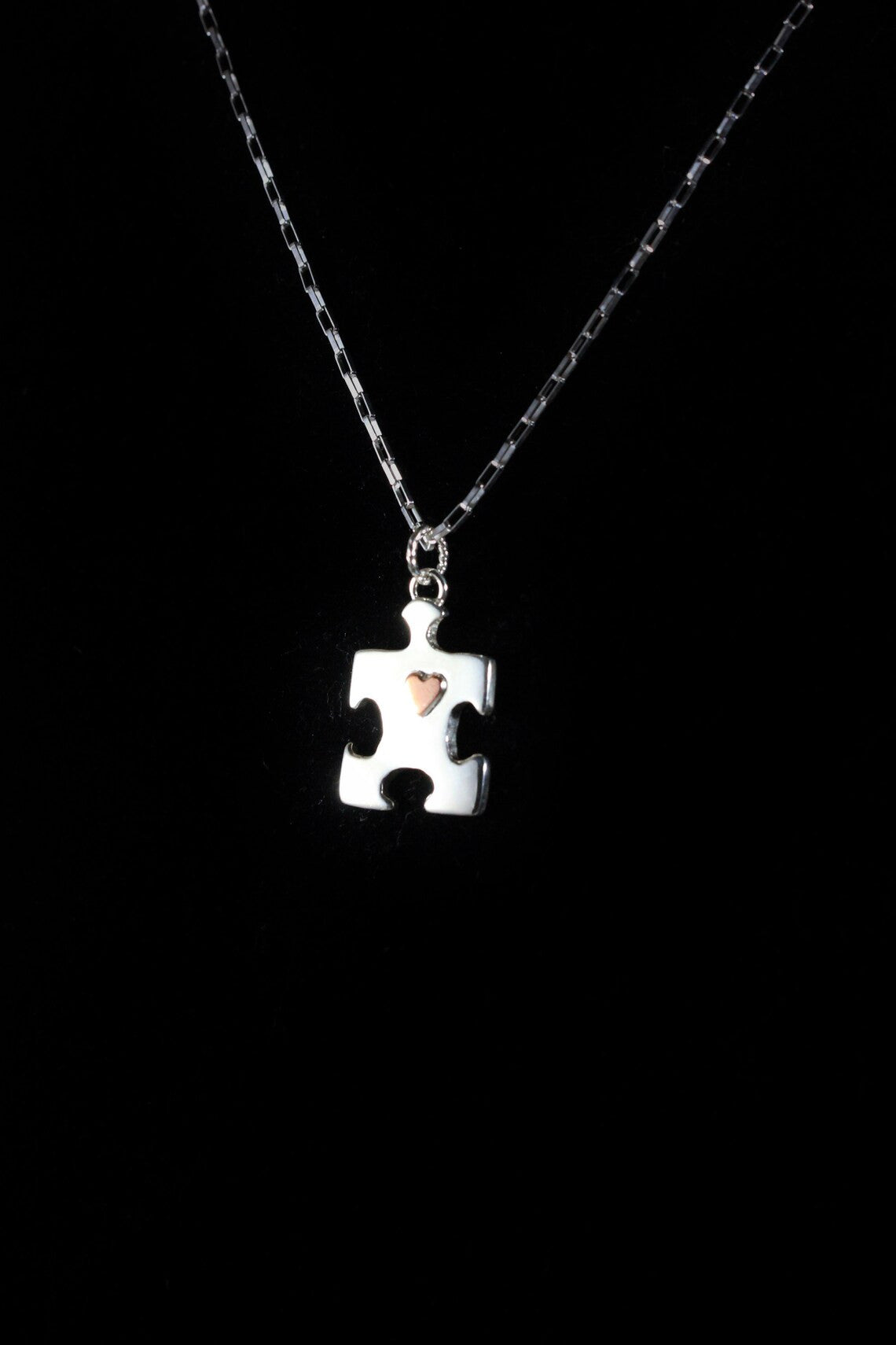 Autism Puzzle Piece Necklace With Copper Heart- Autism Awareness