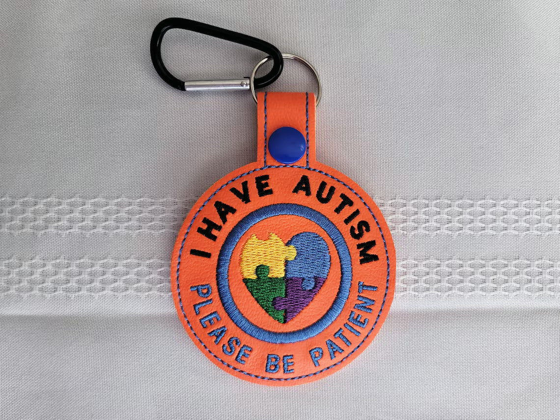 please be patient I have autism badge, gift for autistic child, autism awareness keychain, autism alert for backpack, autism bag tag