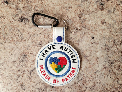 please be patient I have autism badge, gift for autistic child, autism awareness keychain, autism alert for backpack, autism bag tag