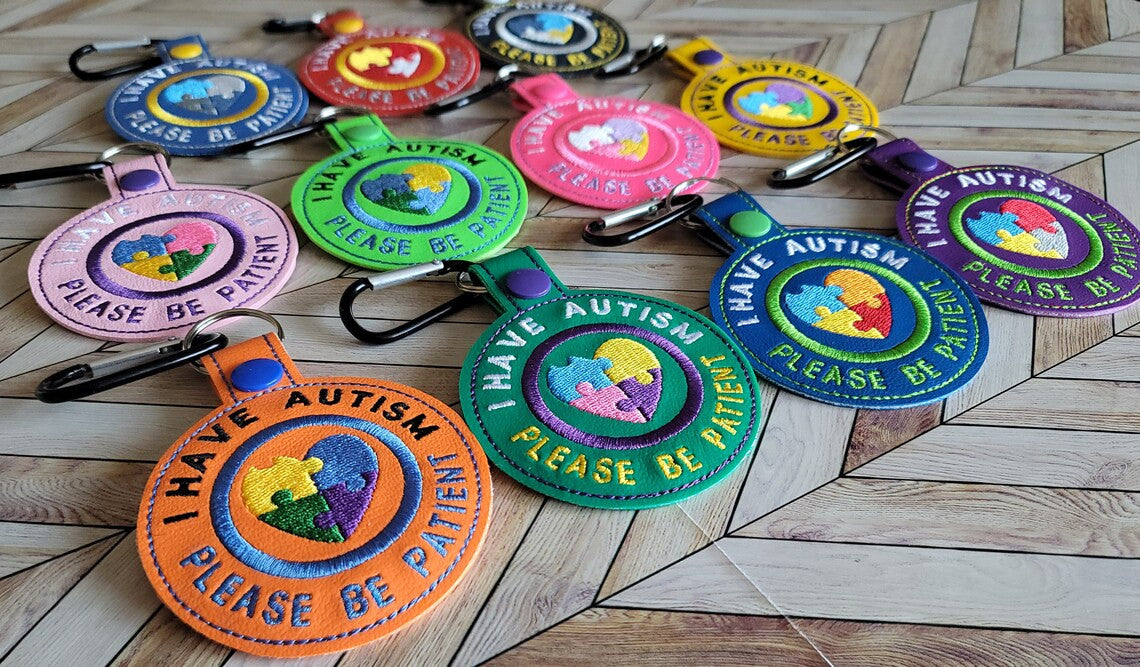 please be patient I have autism badge, gift for autistic child, autism awareness keychain, autism alert for backpack, autism bag tag