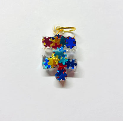 Primary Colors-Puzzle Piece Charm/Autism Awareness Jewelry-Puzzle Pieces in Clear Resin as a Pendant/Autism Awareness Jewelry/Necklace