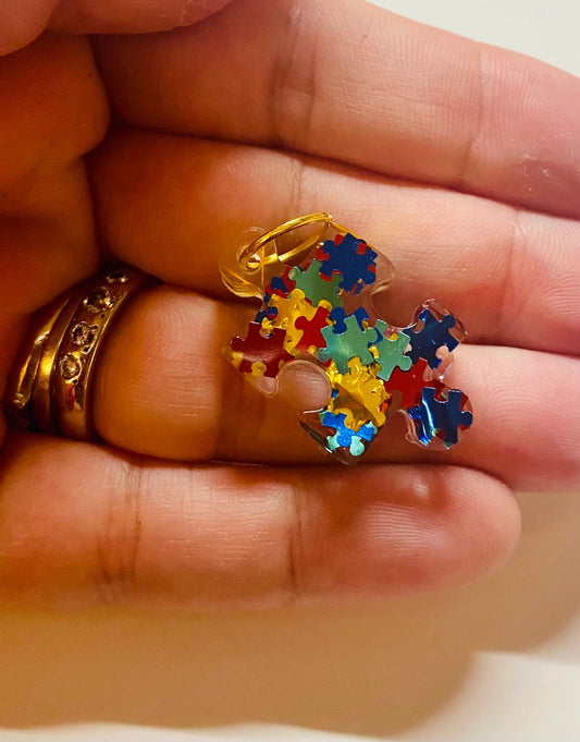 Primary Colors-Puzzle Piece Charm/Autism Awareness Jewelry-Puzzle Pieces in Clear Resin as a Pendant/Autism Awareness Jewelry/Necklace