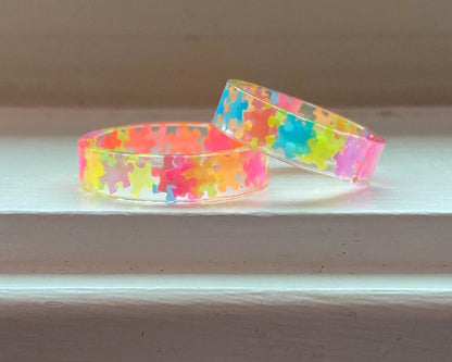 Neon Autism Awareness Puzzle Pieces Resin Ring