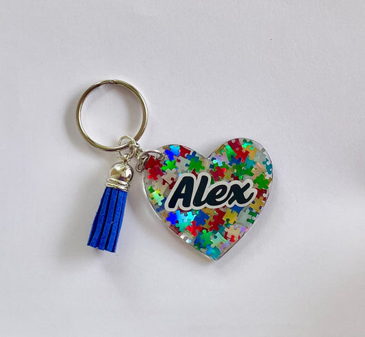 Personalized Autism Awareness Resin Keychain