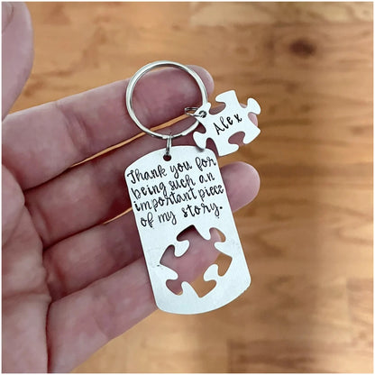 Puzzle Piece Keychain - Teacher Gift - Hand Stamped Keyring - Personalized Jigsaw Puzzle Piece - Autism Month - Thank You Gift