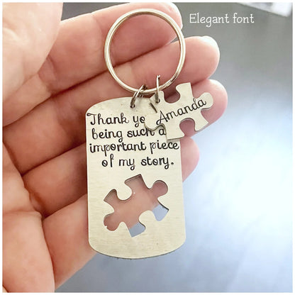 Puzzle Piece Keychain - Teacher Gift - Hand Stamped Keyring - Personalized Jigsaw Puzzle Piece - Autism Month - Thank You Gift