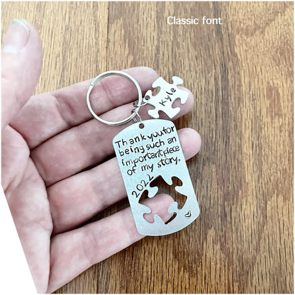 Puzzle Piece Keychain - Teacher Gift - Hand Stamped Keyring - Personalized Jigsaw Puzzle Piece - Autism Month - Thank You Gift