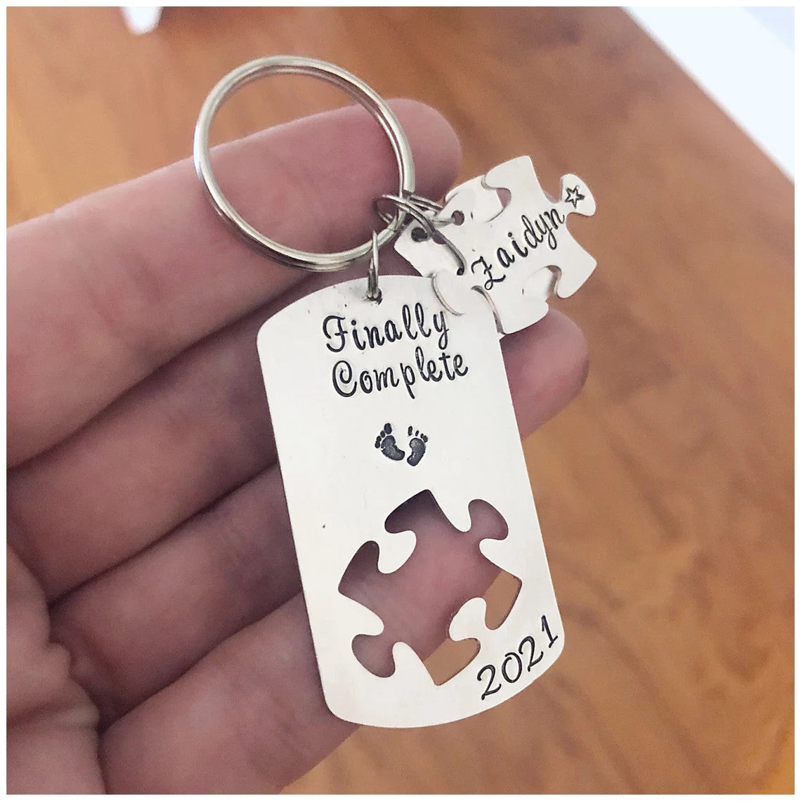 Puzzle Piece Keychain - Teacher Gift - Hand Stamped Keyring - Personalized Jigsaw Puzzle Piece - Autism Month - Thank You Gift