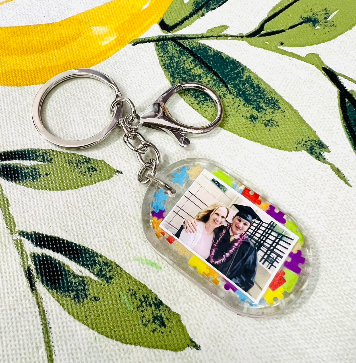 Autism Awareness Custom Photo Resin Rainbow Keychain