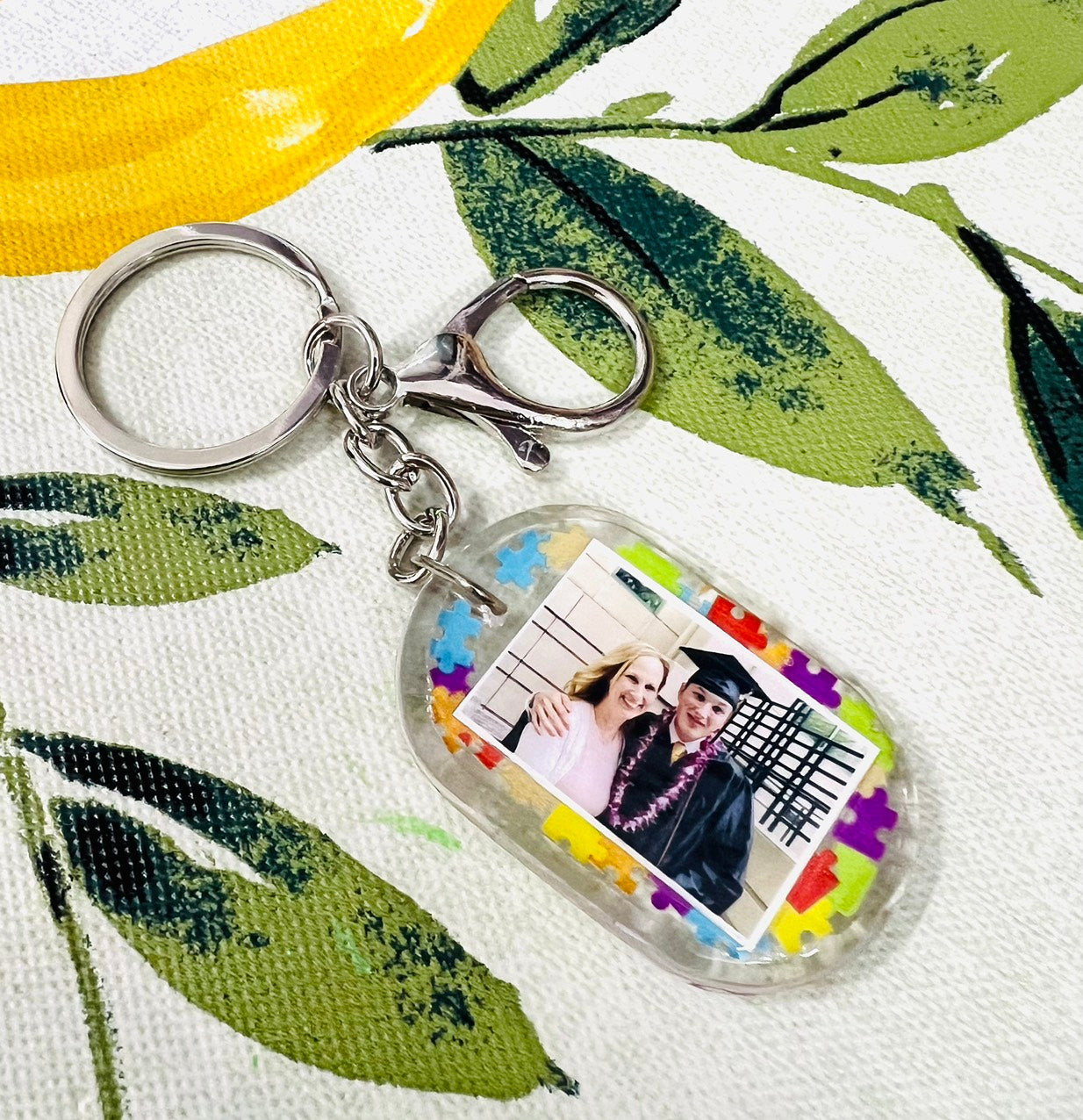 Autism Awareness Custom Photo Resin Rainbow Keychain