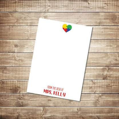 Personalized Autism Teacher Notepad, Teacher Appreciation Gift