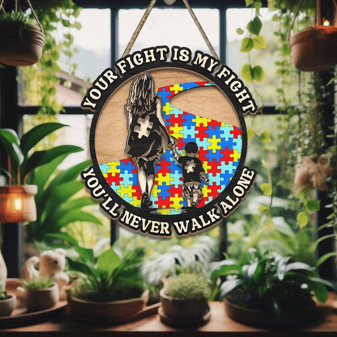 Autism Window Hangings,Your fight is my fight-You'll never walk alone,Autism Awareness,Autism Month Gift,Gifts for Autism Mom