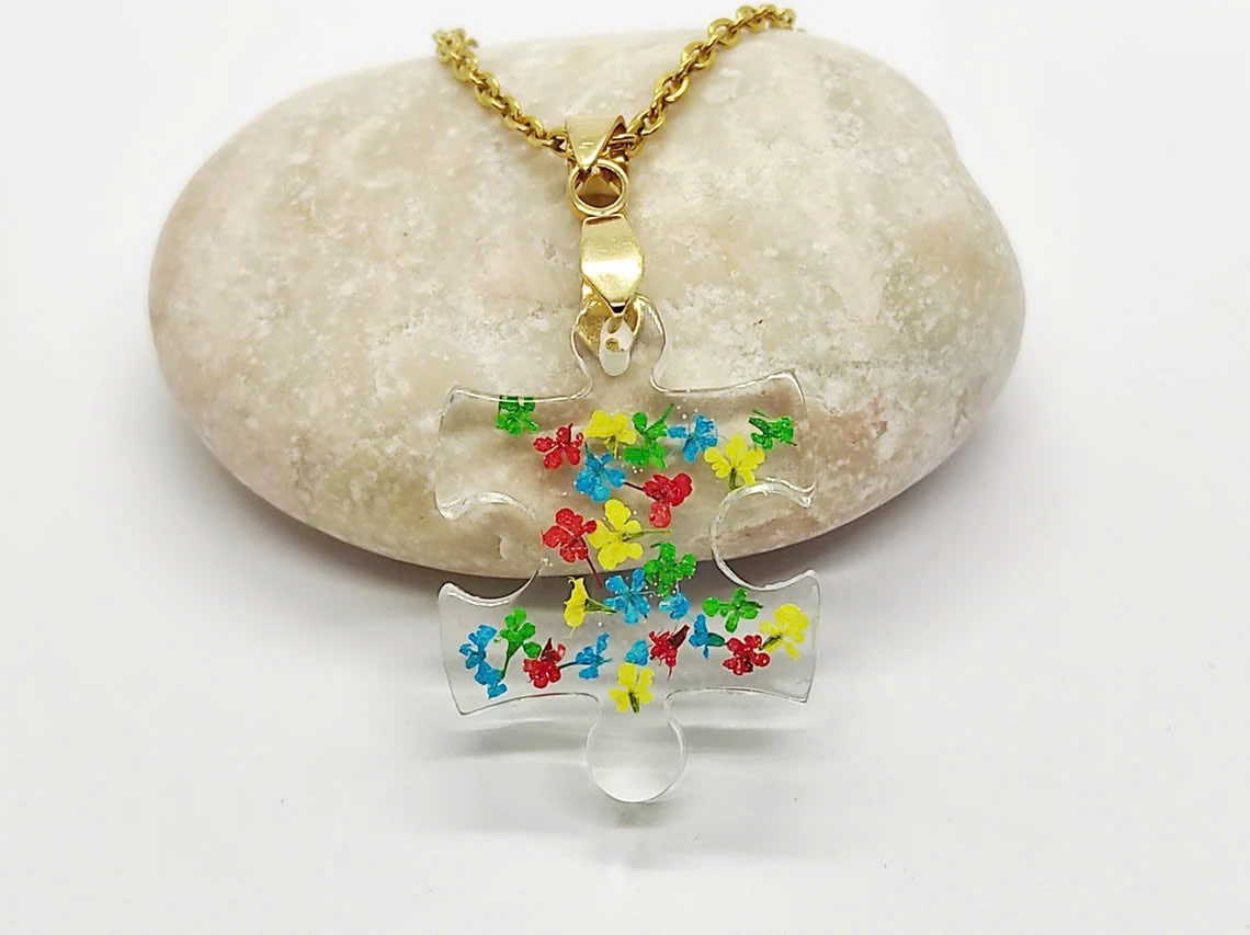 Autism Awareness Resin Necklace, Key Chain