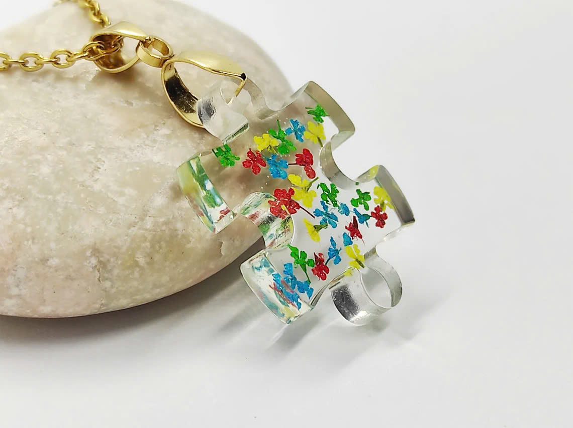 Autism Awareness Resin Necklace, Key Chain