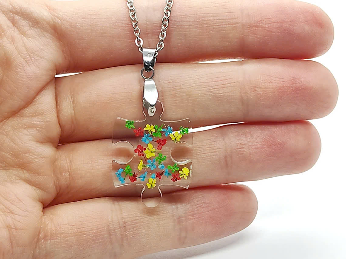 Autism Awareness Resin Necklace, Key Chain