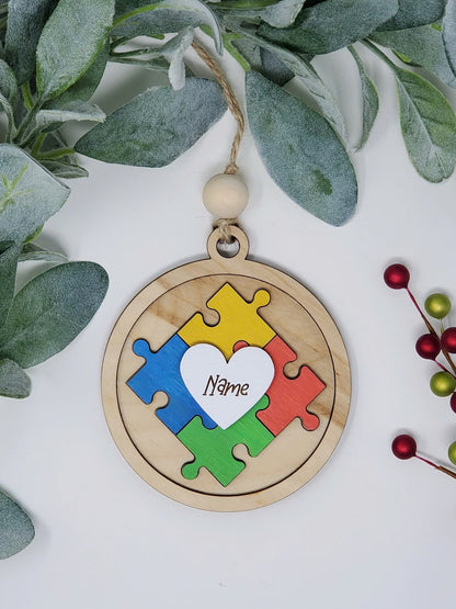 Puzzle Piece Ornament, Personalized Autism Ornament, Christmas Tree Decor, Tree Ornament