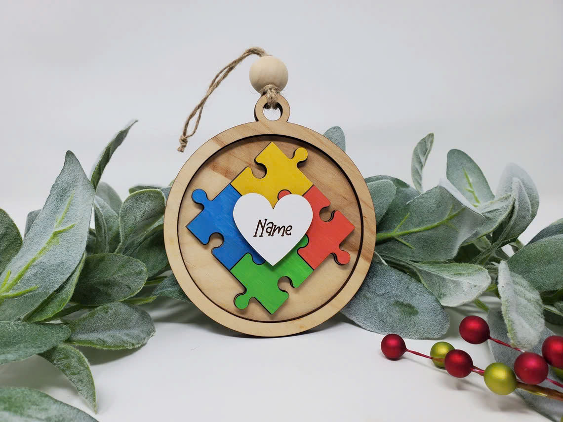 Puzzle Piece Ornament, Personalized Autism Ornament, Christmas Tree Decor, Tree Ornament