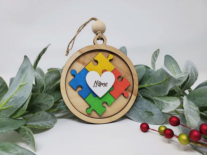 Puzzle Piece Ornament, Personalized Autism Ornament, Christmas Tree Decor, Tree Ornament