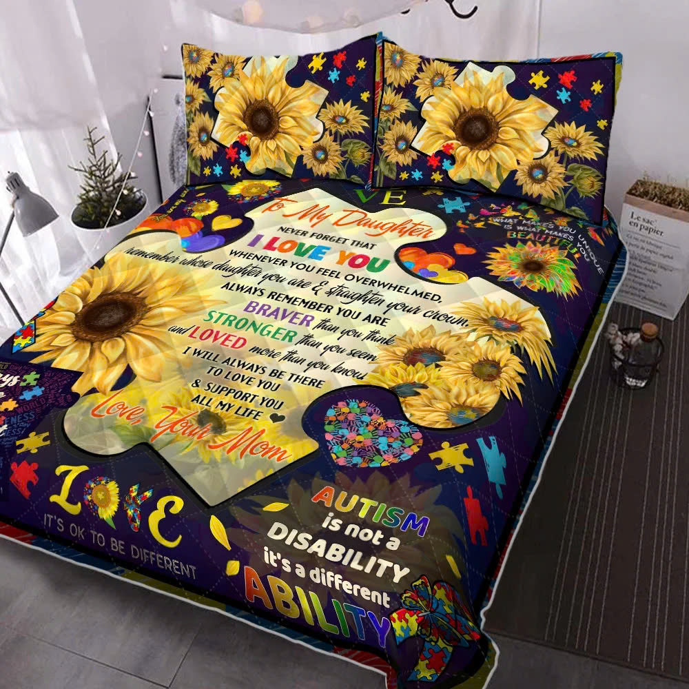 Autism Quilt Bedding Set: Never Forget That I Love You